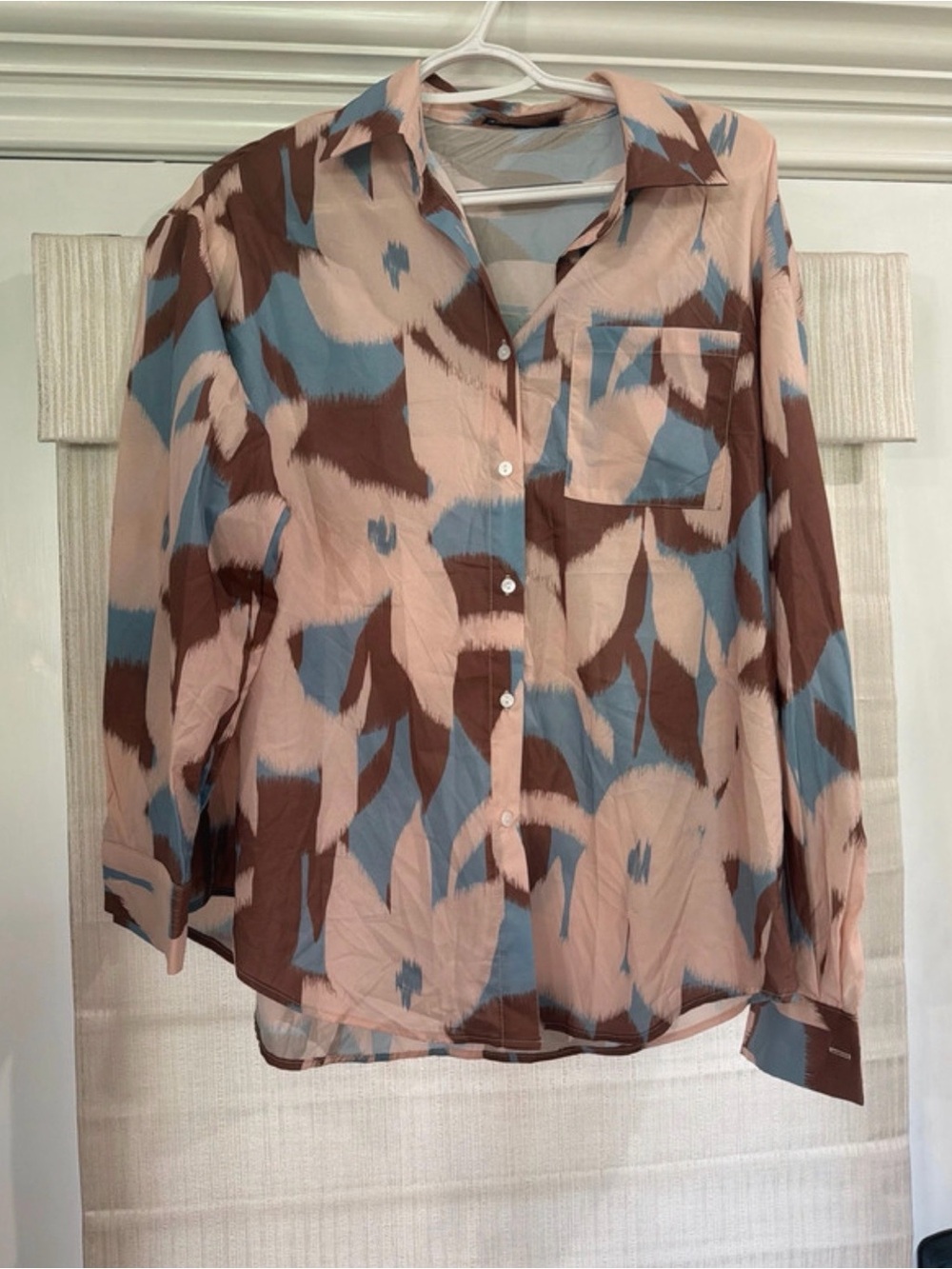 SHEIN Pink, Blue and Brown Abstract Print Button-Down Shirt